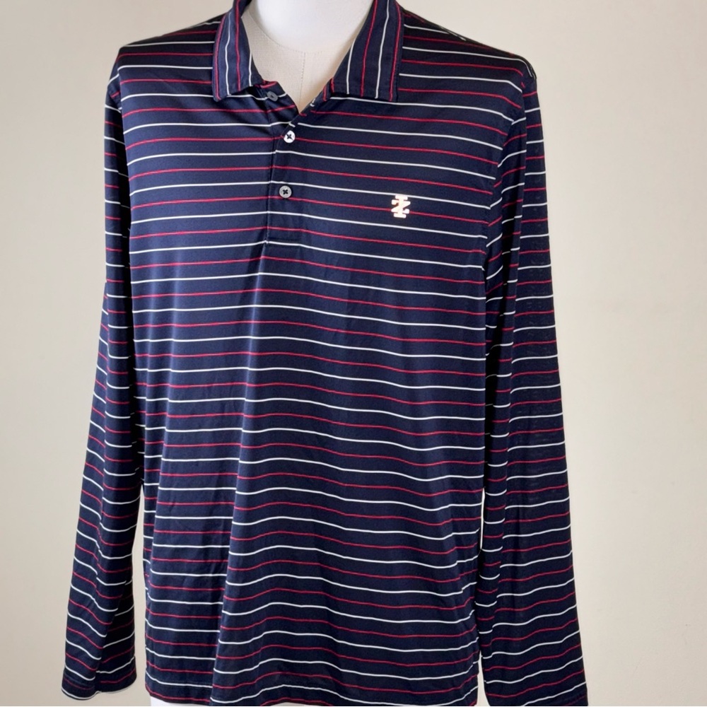Izod Golf Performance Shirt Men's Stripe Long Sleeve L Polo Shirt - Navy and Red